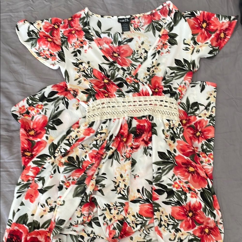 Floral Wrap romper with high low skirt